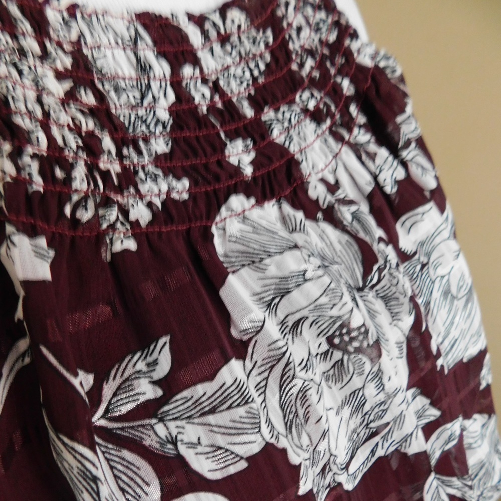 Maroon, Red, White Floral Halter Mini Sun Dress - Picture 3 of 6